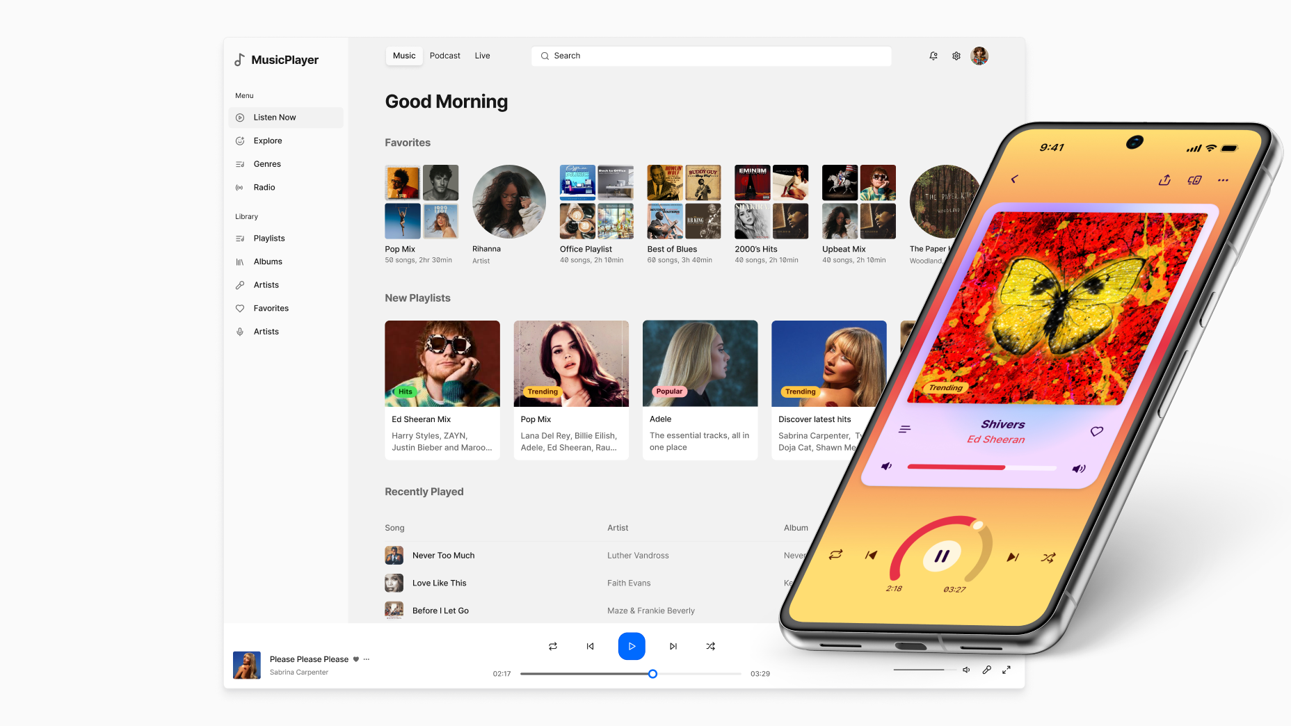 Branchout Design System Example: Music Player